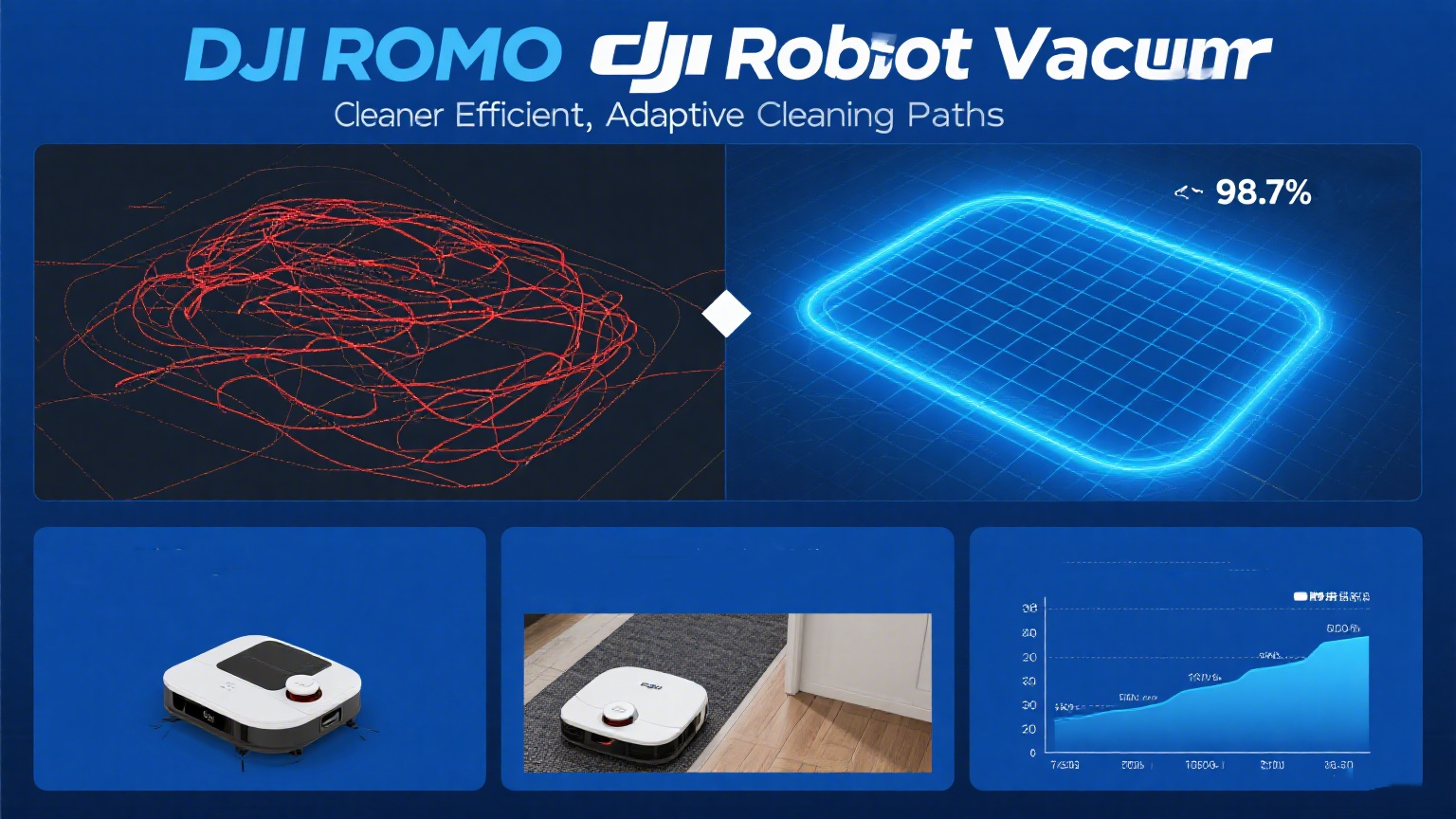 DJI ROMO Robot Vacuum Cleaner Efficient, Adaptive Cleaning Paths