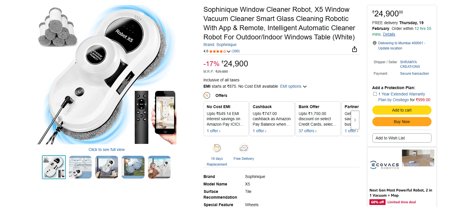Sophinique X5 Window Cleaning Robot