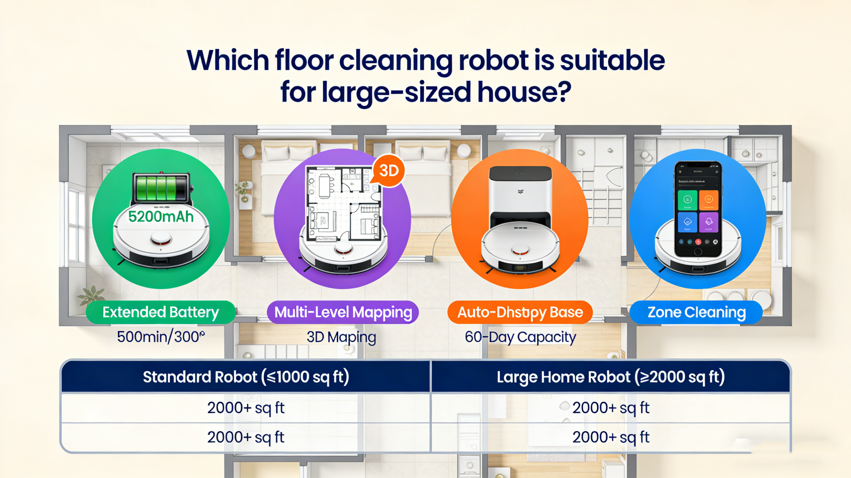 Which floor cleaning robot is suitable for large-sized houses?